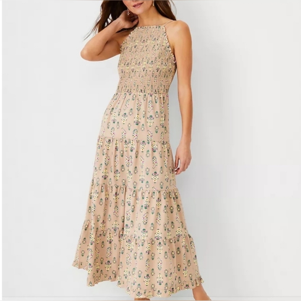 ANN TAYLOR FLORAL TIERED HALTER MAXI DRESS, Size: S
